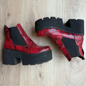 Red Snake Print Platform Ankle Boots
